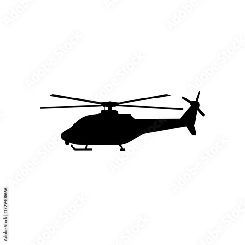 Silhouette of a flying chopper on transparent background