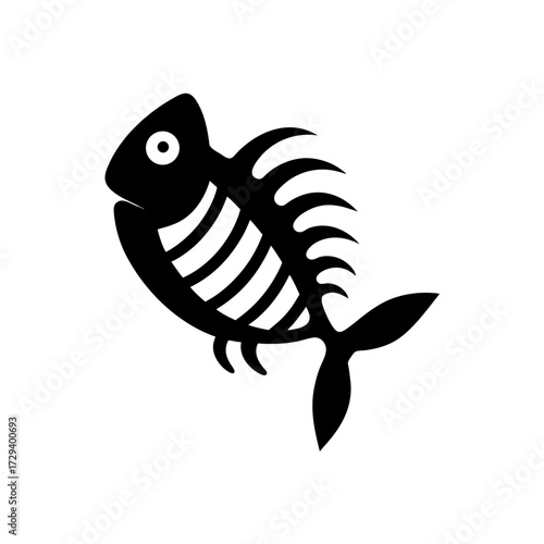 Black fish skeleton illustration on transparent background silhouette