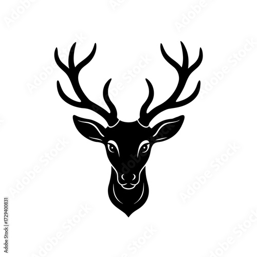 Silhouette deer head with antlers on transparent background