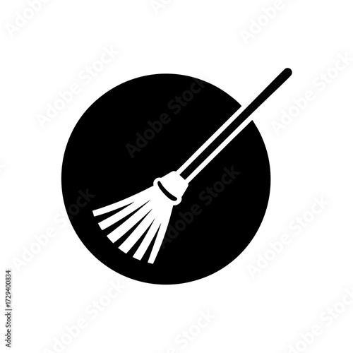 Broom illustration on circle on transparent background silhouette