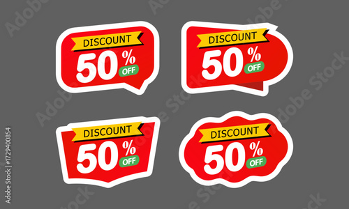 Red Discount Stickers Collection – Up to 50% Off Sale Badge Vector Design