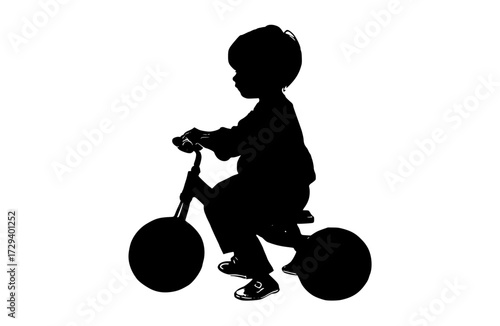 a silhouette of a child riding a tricyclebalance, black, boy, child, profile, ride, scooter, tricycle 