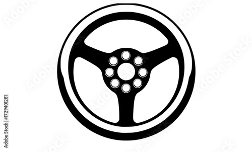 a black and white steering wheel iconblack, circle, icon, illustration, steering wheel, tire, wheel, white 