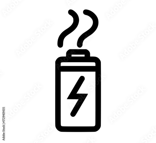 a black and white icon of a battery with a lightning boltapp, battery, black, bomb, charge, electronic, flat, icon, illustration, lightning, plug, spray can, symbol, web 