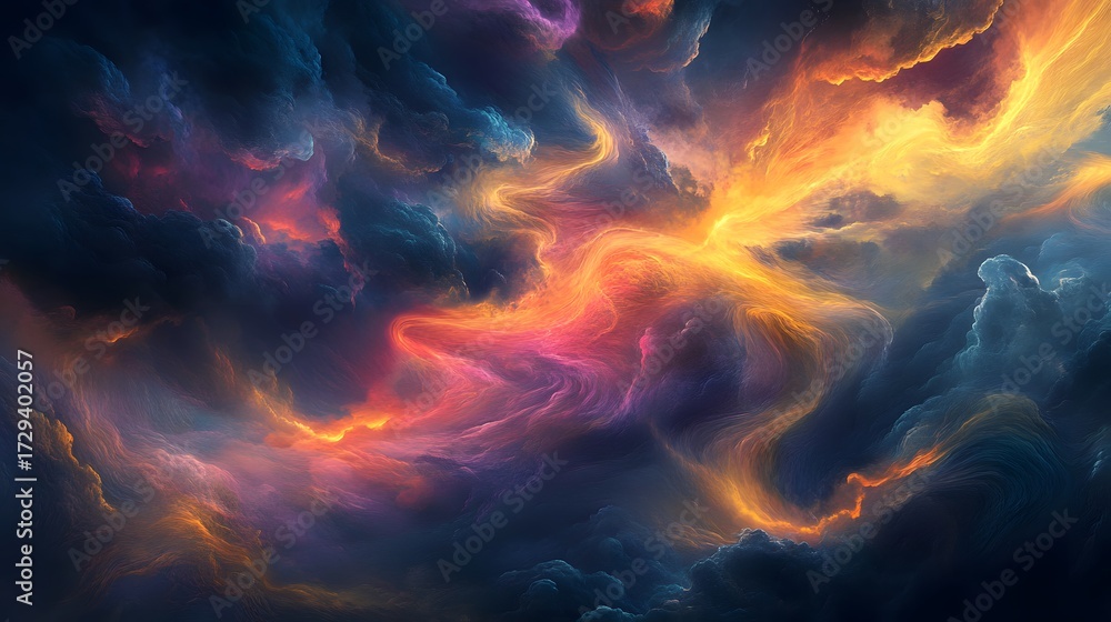 Fototapeta premium A vibrant and ethereal nebula of swirling cosmic gases.
