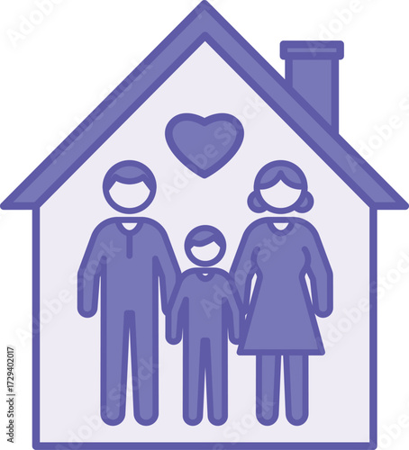 Colored Family House Icon. Vector Illustration. Residential House for Single Family Living. Father, Mother, and Child. Family Concept