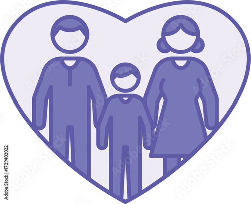 Colored Happy Family Icon. Vector Illustration. Father, Mother, and Son Inside a Heart. Family Concept