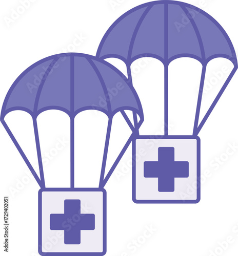 Colored Humanitarian Aid Icon. Vector Illustration. Boxes with a Flying Parachute Containing Humanitarian Aid for Refugees. World Refugee Concept