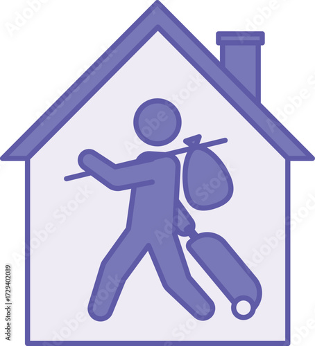 Colored Refugee Shelter Icon. Vector Illustration. Person with a Travel Suitcase and House. Temporary Housing for Refugees Arriving in a Foreign Country. World Refugee Concept