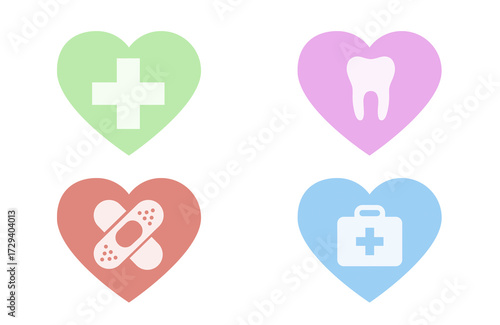 Medical Heart Icons Representing Healthcare Emergency Services and General Wellness
