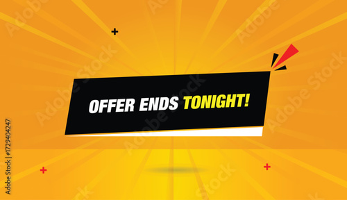 Editable web banner design vector illustration label badge icon template abstract shapes sun shine background offer ends tonight black white orange yellow modern creative graphic art