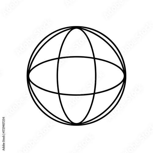 Globe with meridians and lines on transparent background
