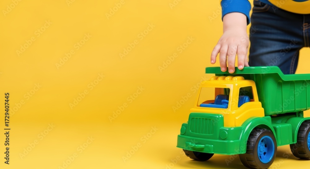 Obraz premium Child Playing with a Colorful Toy Truck