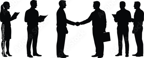 Business people handshake, corporate agreement, teamwork collaboration, office discussion, professional deal, successful partnership, working together communication