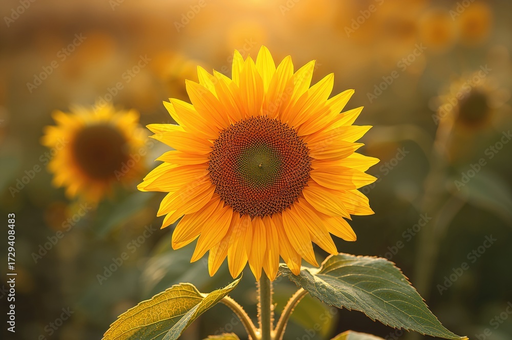 Fototapeta premium The glowing sunflower represents strength and life, its bright petals reflecting the warm tones of sunlight, symbolizing devotion and faithfulness.
