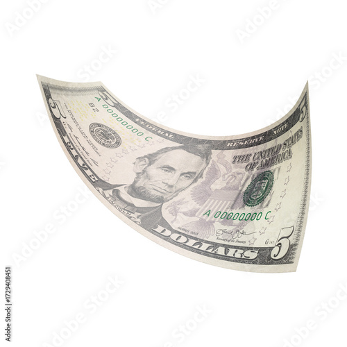 3D Asset - Five US Dollar Banknote with Isolated Background