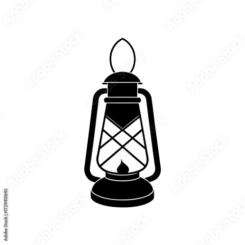 Silhouette of an antique lantern on transparent background