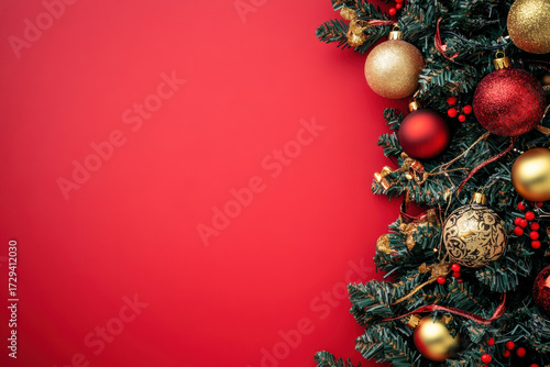 Wallpaper Mural Colorful Christmas tree decorations on a red background with space for text Torontodigital.ca