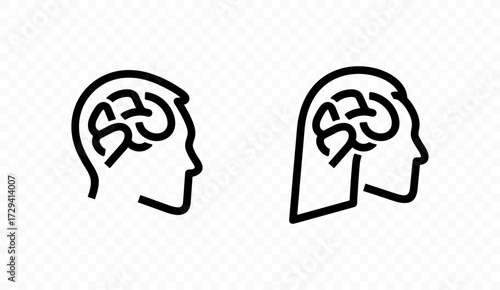 Brain inside the head of a man and a woman linear vector design