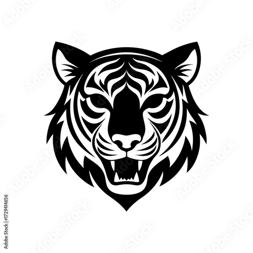 Black tiger head illustration on transparent background silhouette