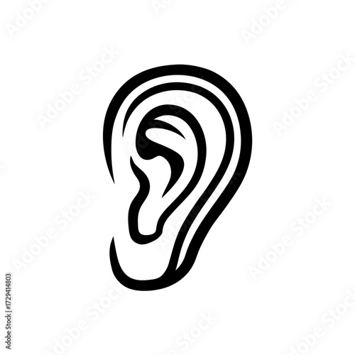 Stylized black ear illustration on transparent background silhouette