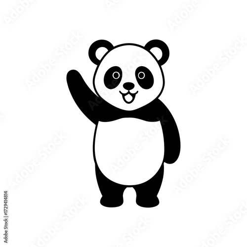 Cartoon panda waving its arm on transparent background silhouette