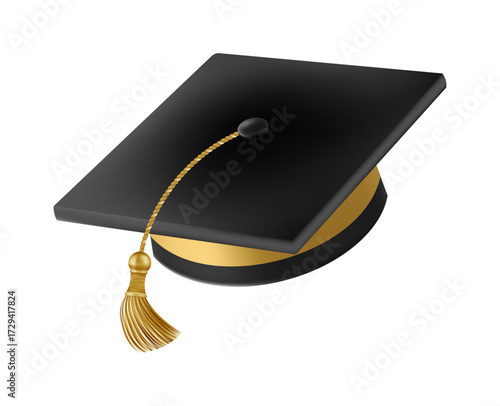 Graduates celebration. Flying 3D black graduate hat