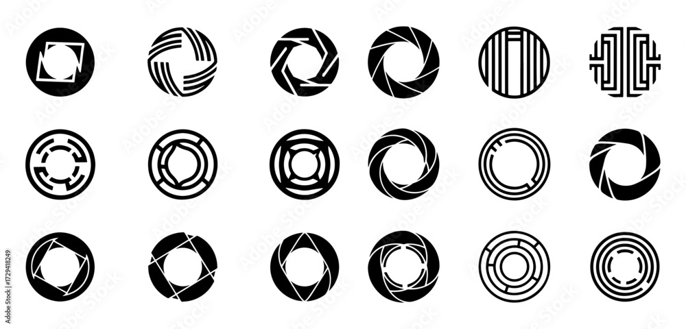 Vector art of set of aperture icons camera lens diaphragm symbols, vector illustration