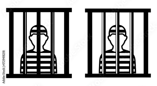Vector art of silhouette of a person behind bars, representing imprisonment and confinement