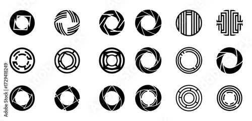 Vector art of set of aperture icons camera lens diaphragm symbols, vector illustration