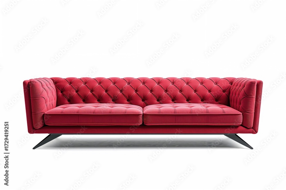 Obraz premium Stylish contemporary couch featuring button tufting and sharp-edged legs set against a plain background