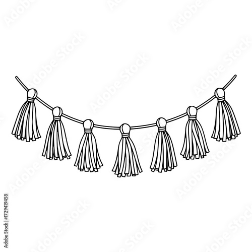 Decorative paper garlands with tassels - Line Icon - Simple Vector Outline in Minimalistic Black and White Design