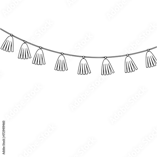 Minimalistic black and white line icon of paper garlands with tassels design concept  