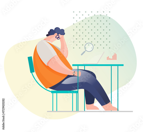 Lifestyle - Fatigue - Obese Man Stressed Out - Illustration
