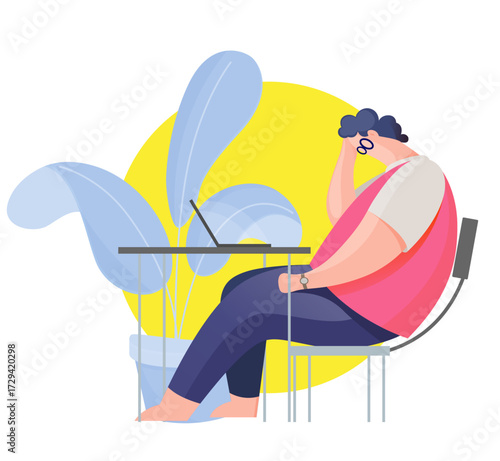 Lifestyle - Fatigue - Obese Man Stressed Out - Illustration