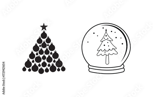  Christmas Tree and Snow Globe Vector Illustration