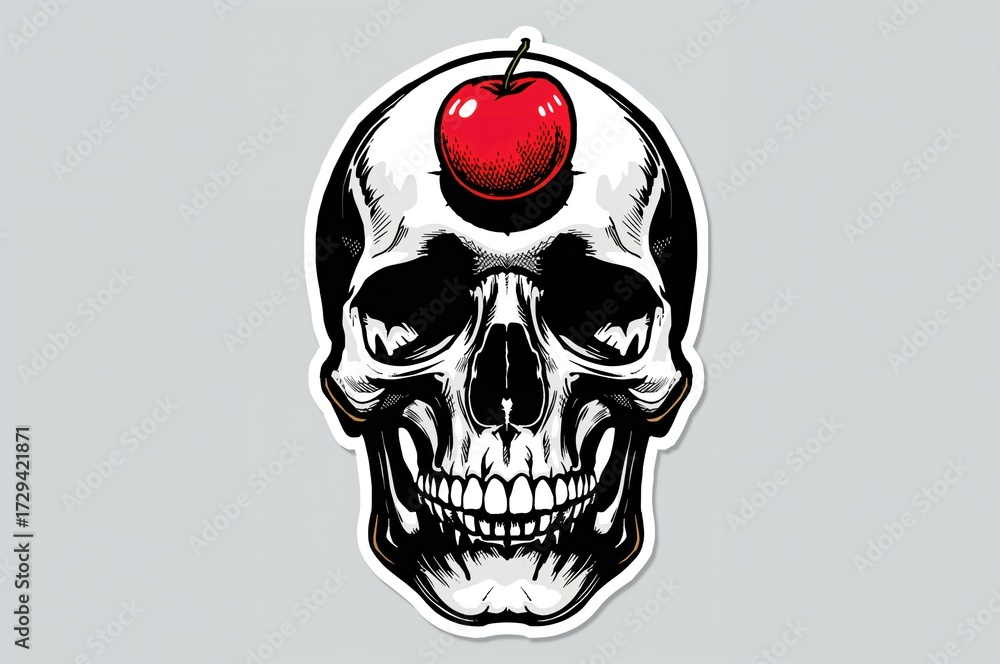 Fototapeta premium Skull with Cherry Design for Apparel and Stickers