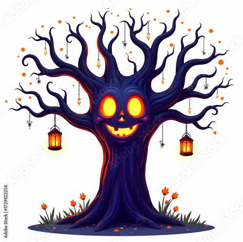 halloween background with tree and bats