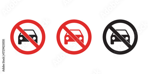 No cars allowed signs red and black isolated on white background