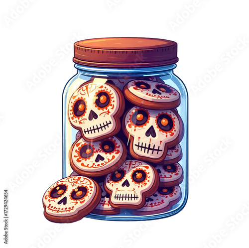 Halloween cookies in a jar on white background