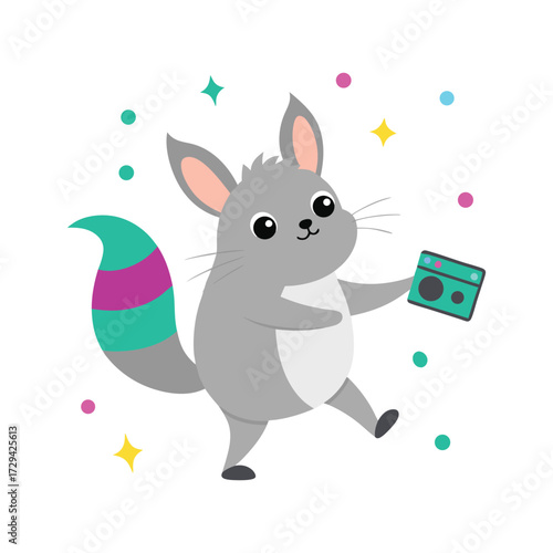 Chinchilla Vector Rainbow Accessories Disco Theme Animal Illustration
