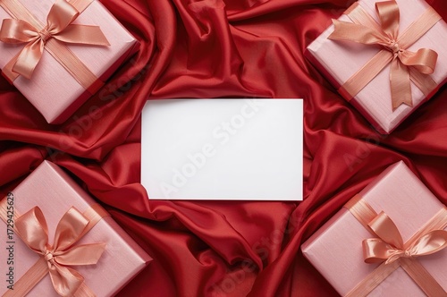 Wallpaper Mural Close-up shot of presents against a crimson backdrop. Simple theme for romantic occasions or celebrations. Blank space for messages. Torontodigital.ca