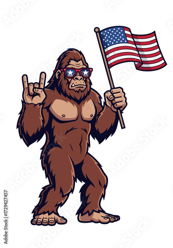 bigfoot american flag, patriotic bigfoot, usa bigfoot, america sasquatch, bigfoot cartoon, usa sunglasses, bigfoot with flag, rock hand bigfoot, funny bigfoot, american pride bigfoot, red white blue b