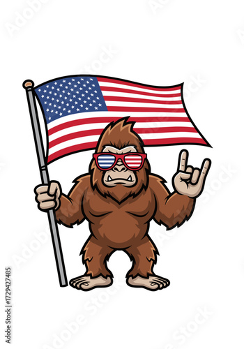 bigfoot american flag, patriotic bigfoot, usa bigfoot, america sasquatch, bigfoot cartoon, usa sunglasses, bigfoot with flag, rock hand bigfoot, funny bigfoot, american pride bigfoot, red white blue b