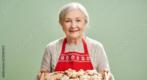 Senior Woman Holding Tray of Homemade Christmas Cookies