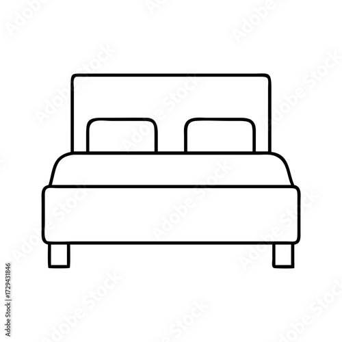 Vector art of simple line art illustration of a double bed with two pillows