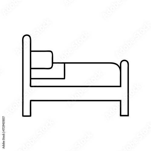 Vector art of simple line art illustration of a bed with pillow and blanket