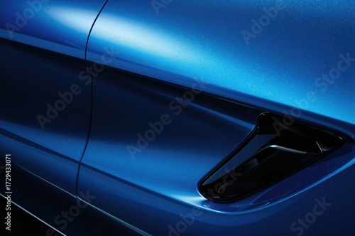 Close-up view of the exterior panel of a blue vehicle.