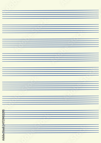 Graph paper. Printable grid paper with stave on a white background. A blank music sheet paper with staff. Geometric pattern for composition, education, school. Realistic lined paper blank size A4.