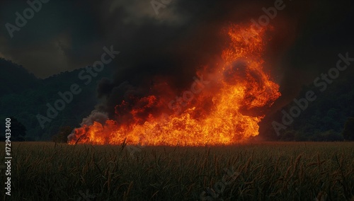 Blaze erupts across open land